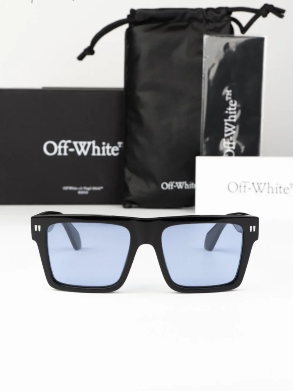 Off-White LAWTON Women Sunglasses Black Blue Square OERI109 1040 NEW AUTHENTIC